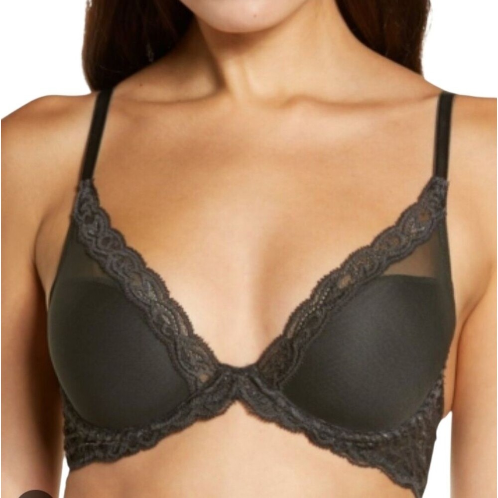 natori feathers underwire contour plunge bra coal size 32G 